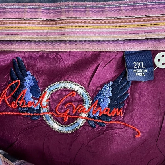 Robert Graham Cotton & Silk Striped Button Front Long Sleeve Shirt - Size 2XL - Picture 4 of 11